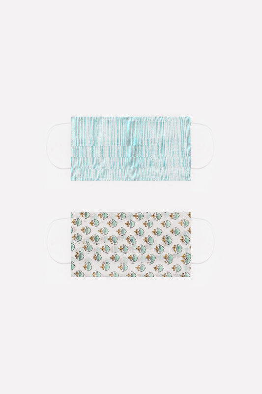 Q2 2 PACK Masque turquoise imprimé coton organique