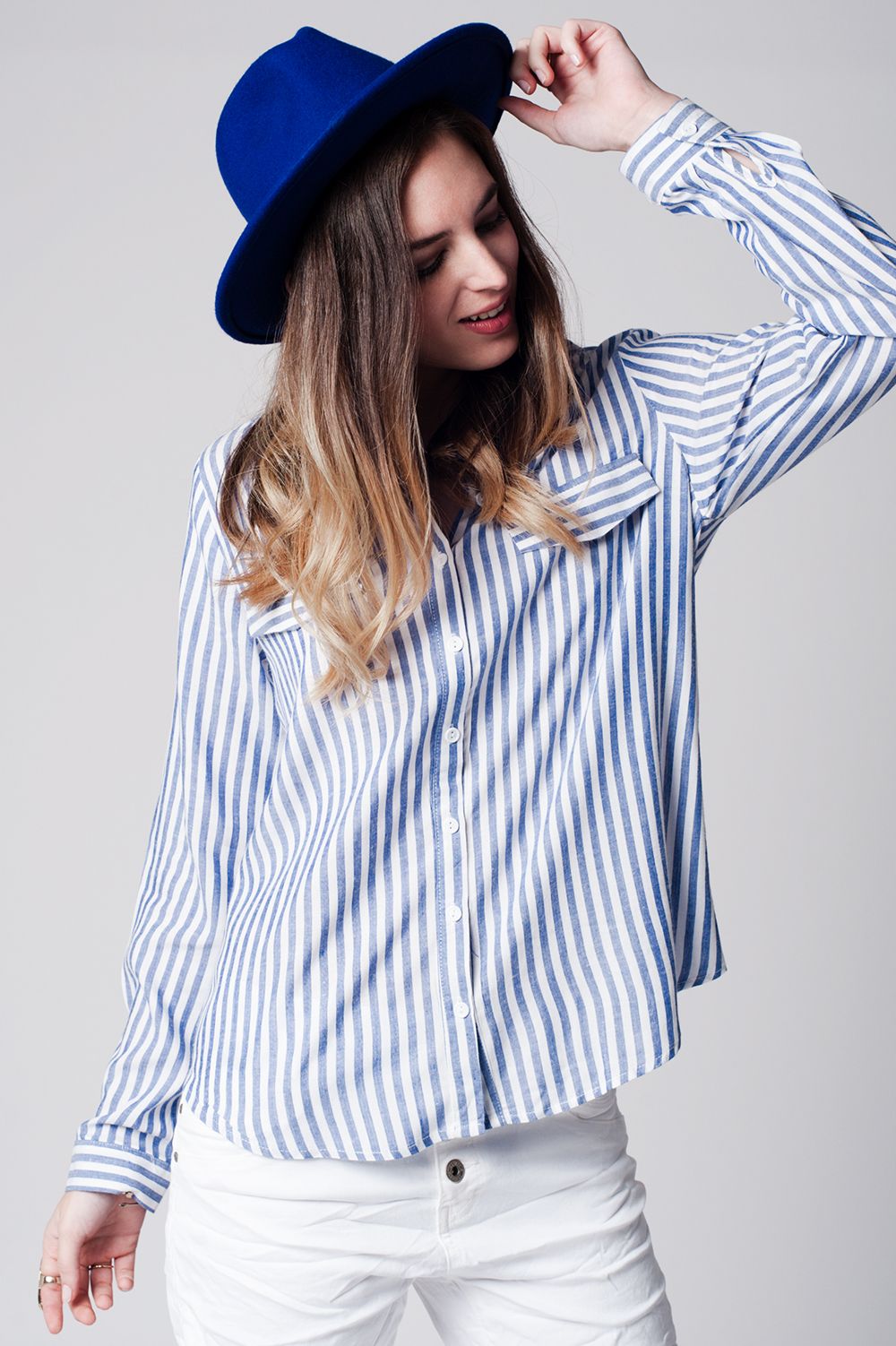 Chemise à poches et rayures bleu
