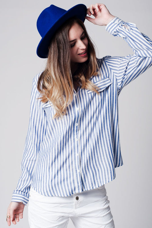 Chemise à poches et rayures bleu