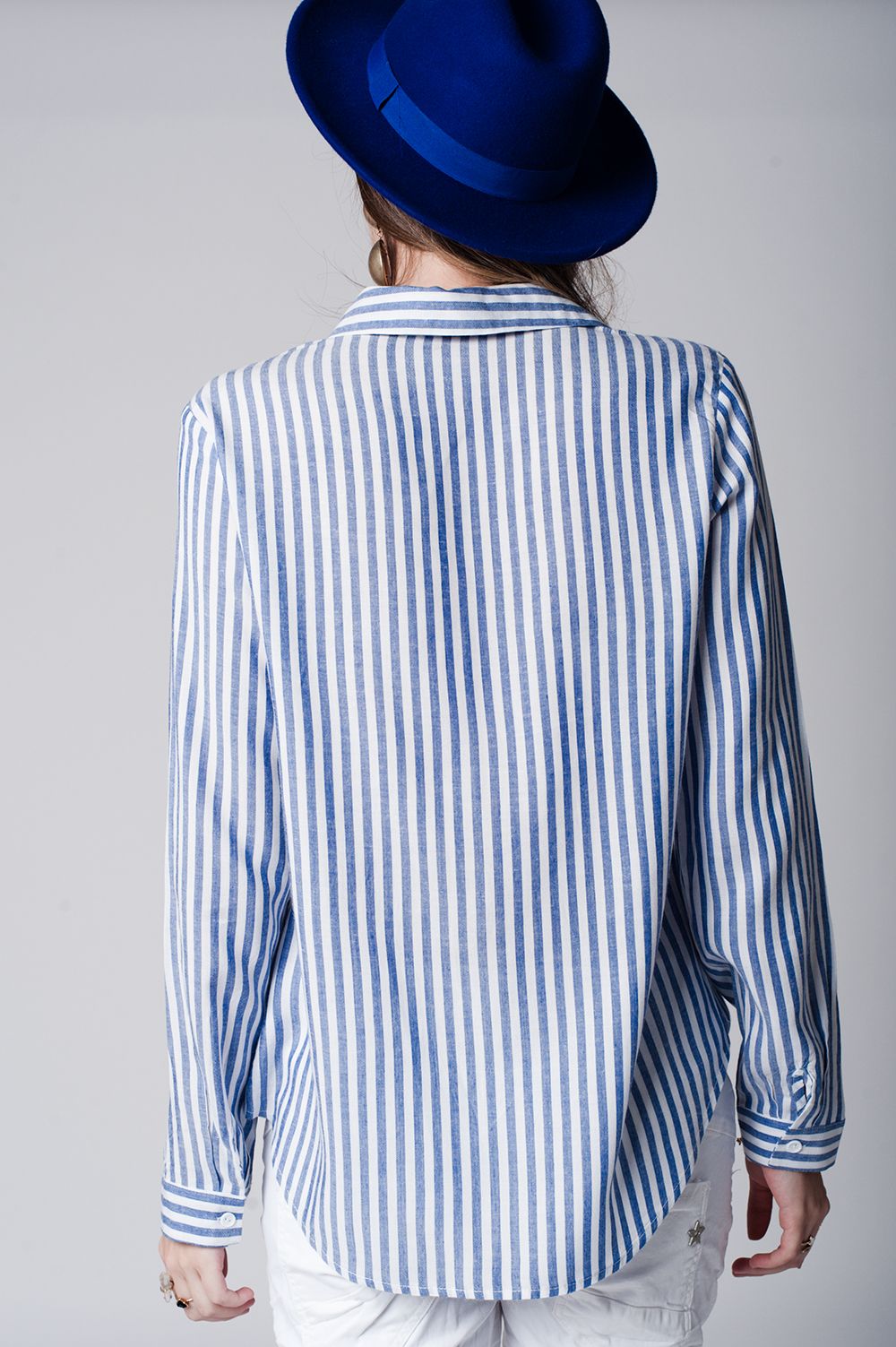 Chemise à poches et rayures bleu