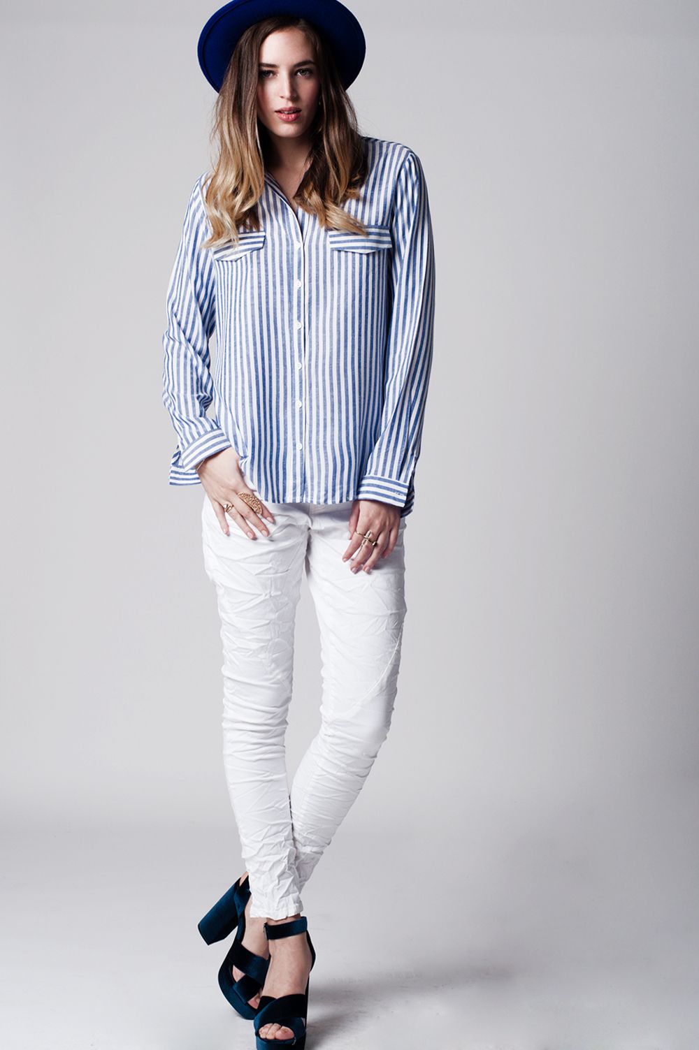 Chemise à poches et rayures bleu