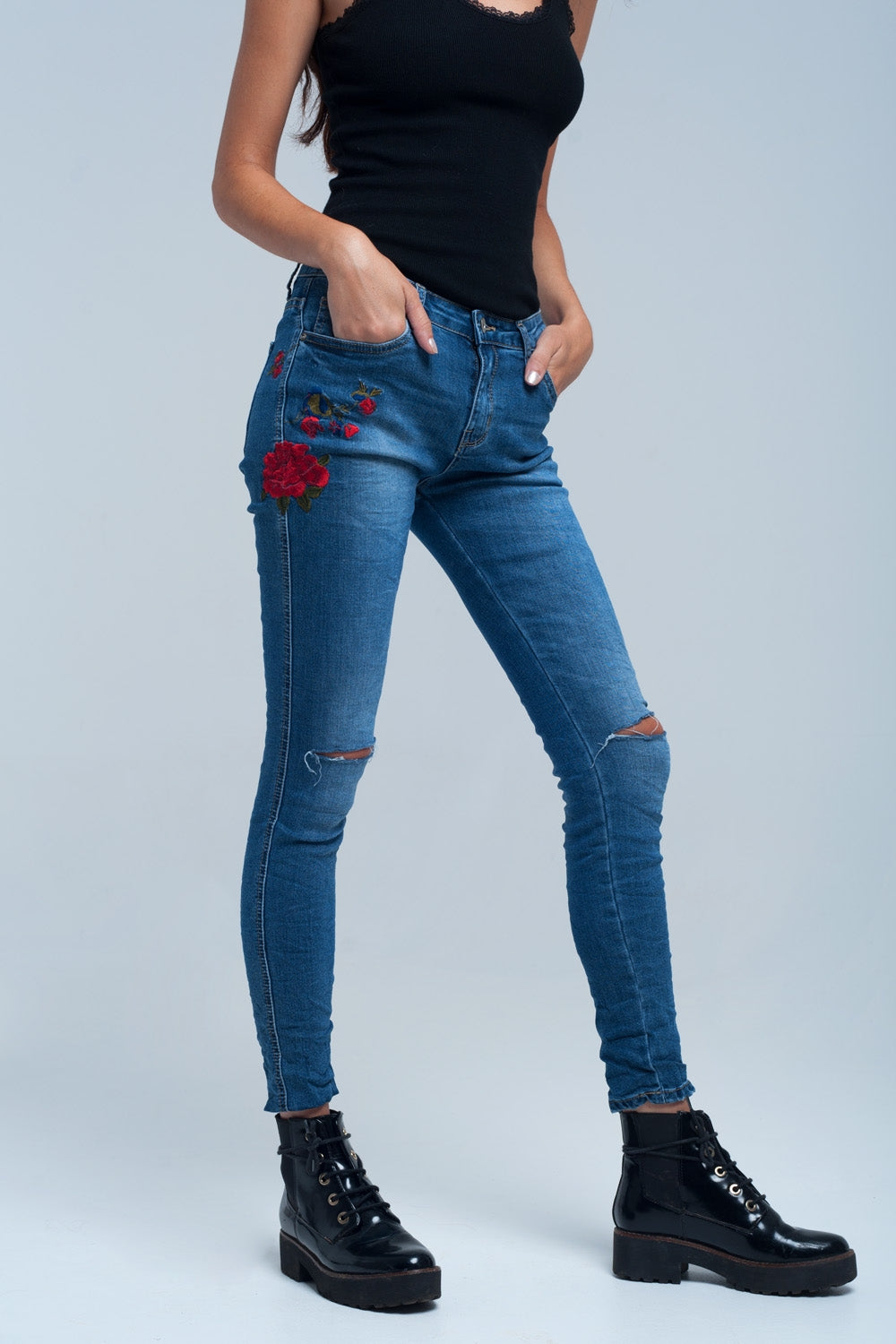 Jean Skinny denim brodé