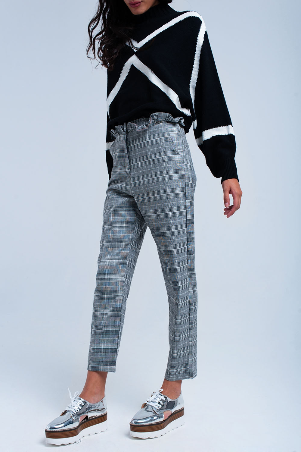 Pantalon gris à motif tartan