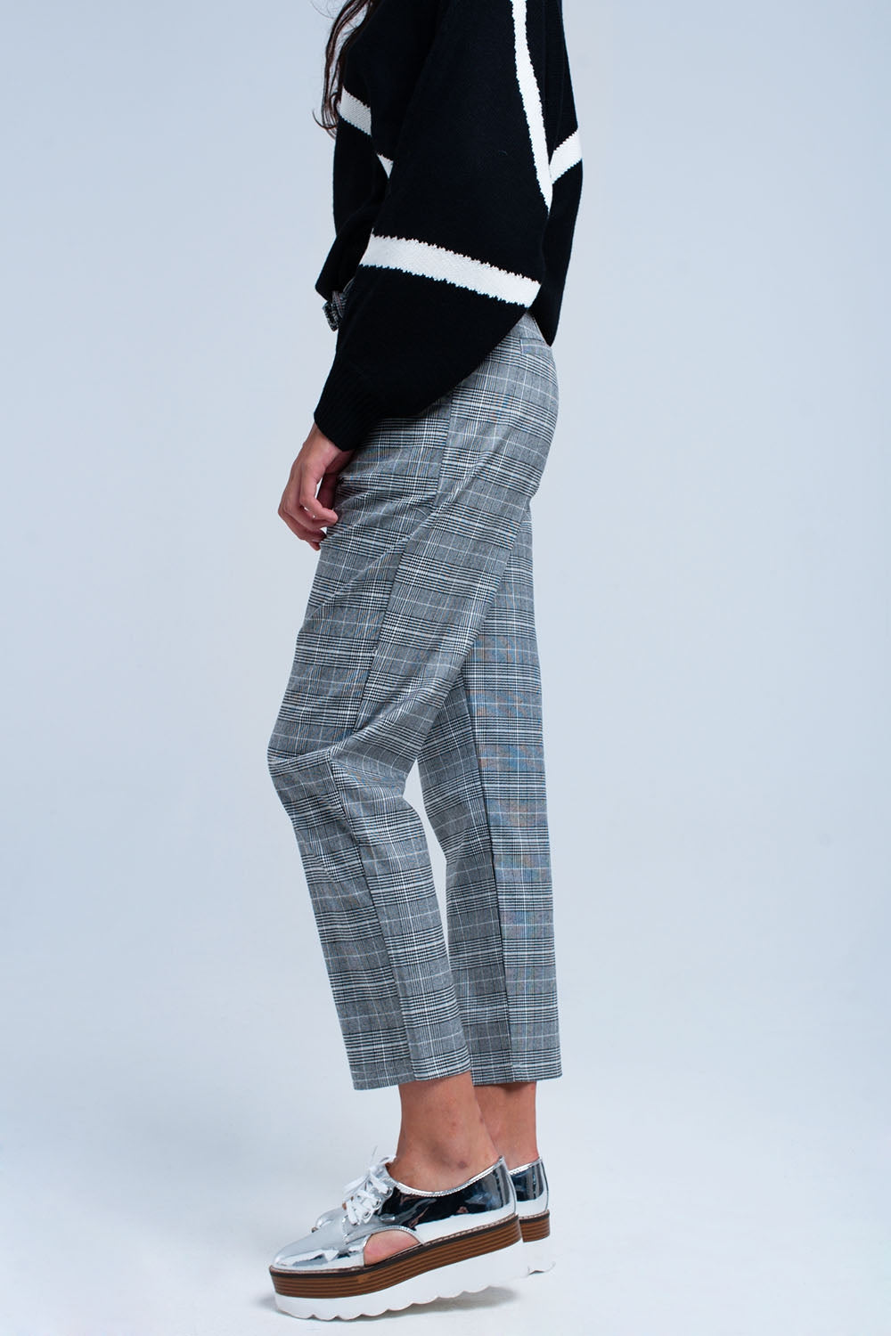 Pantalon gris à motif tartan