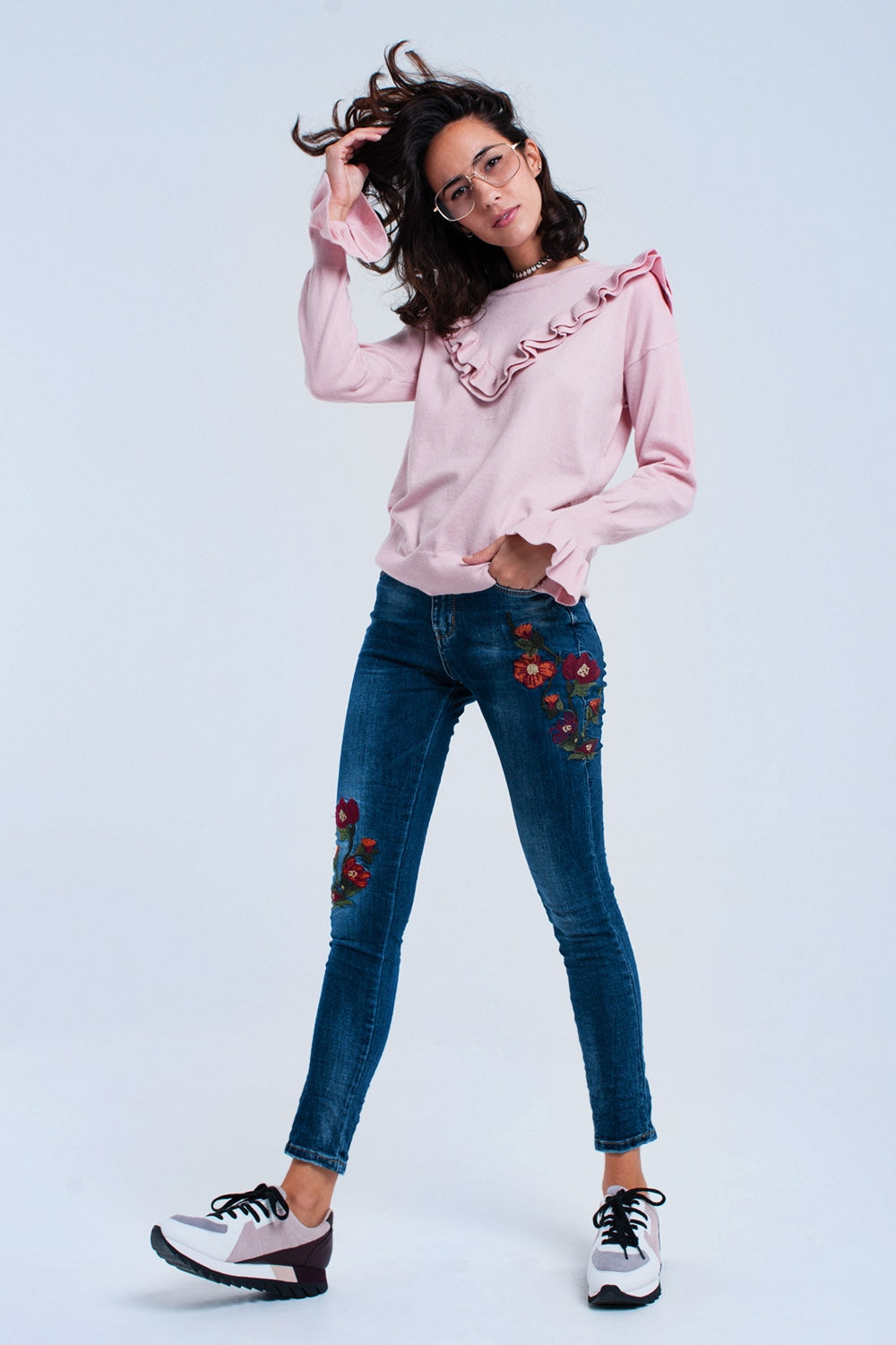 Skinny jean avec fleurs
