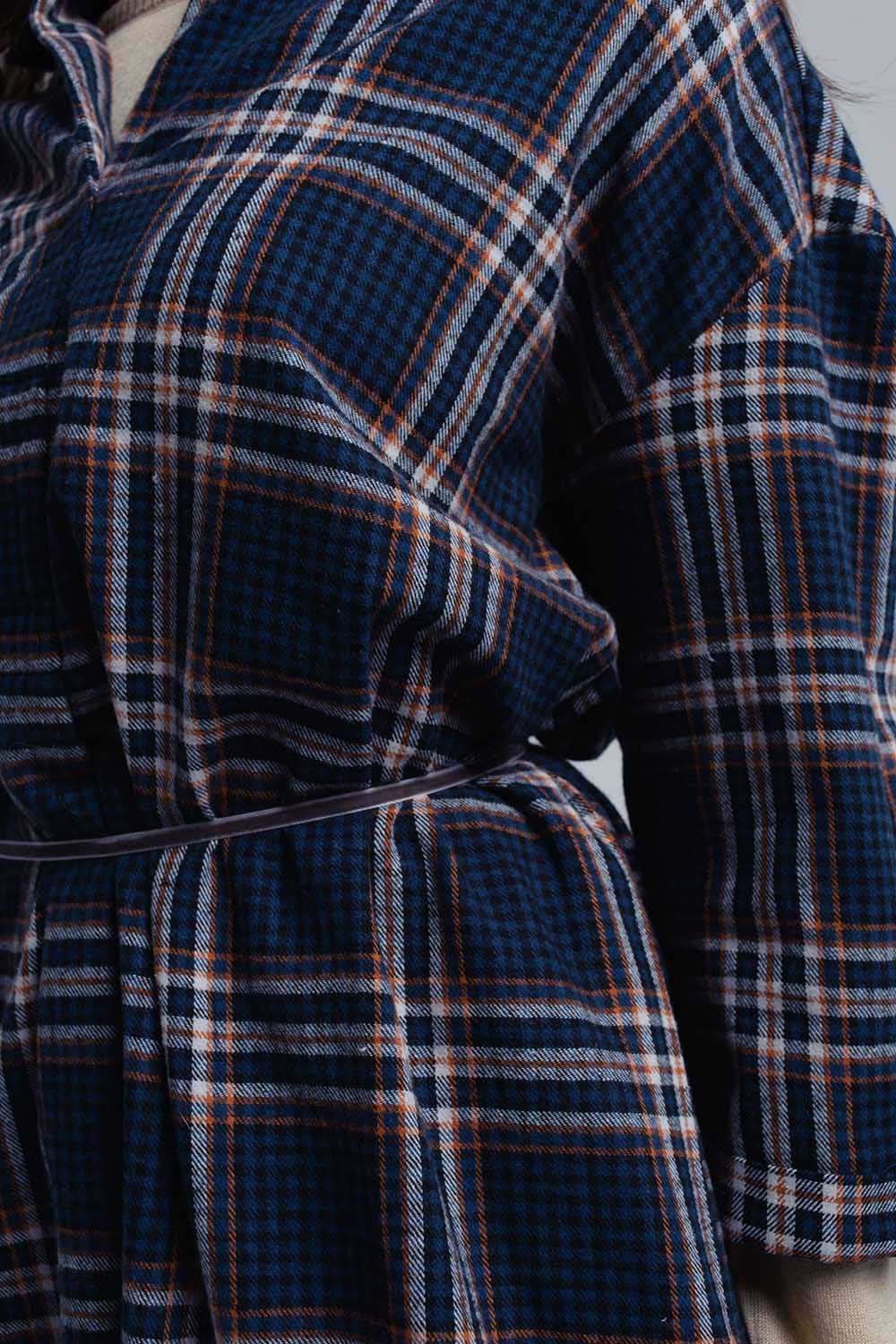 Robe midi à carreaux navy