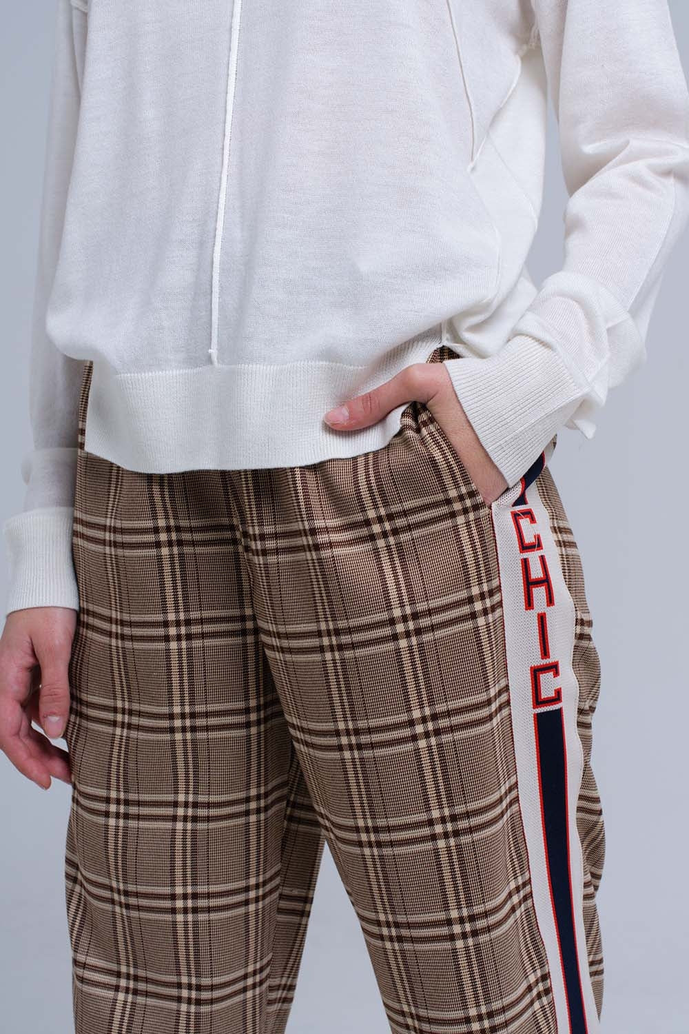Pantalon à motif tartan marron