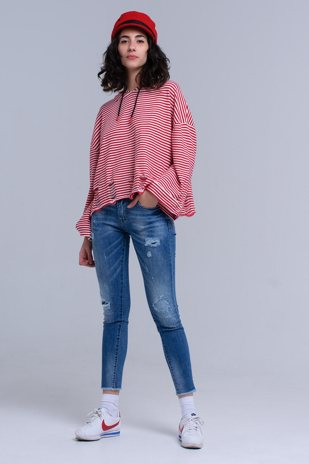 Jean skinny vieilli avec franges