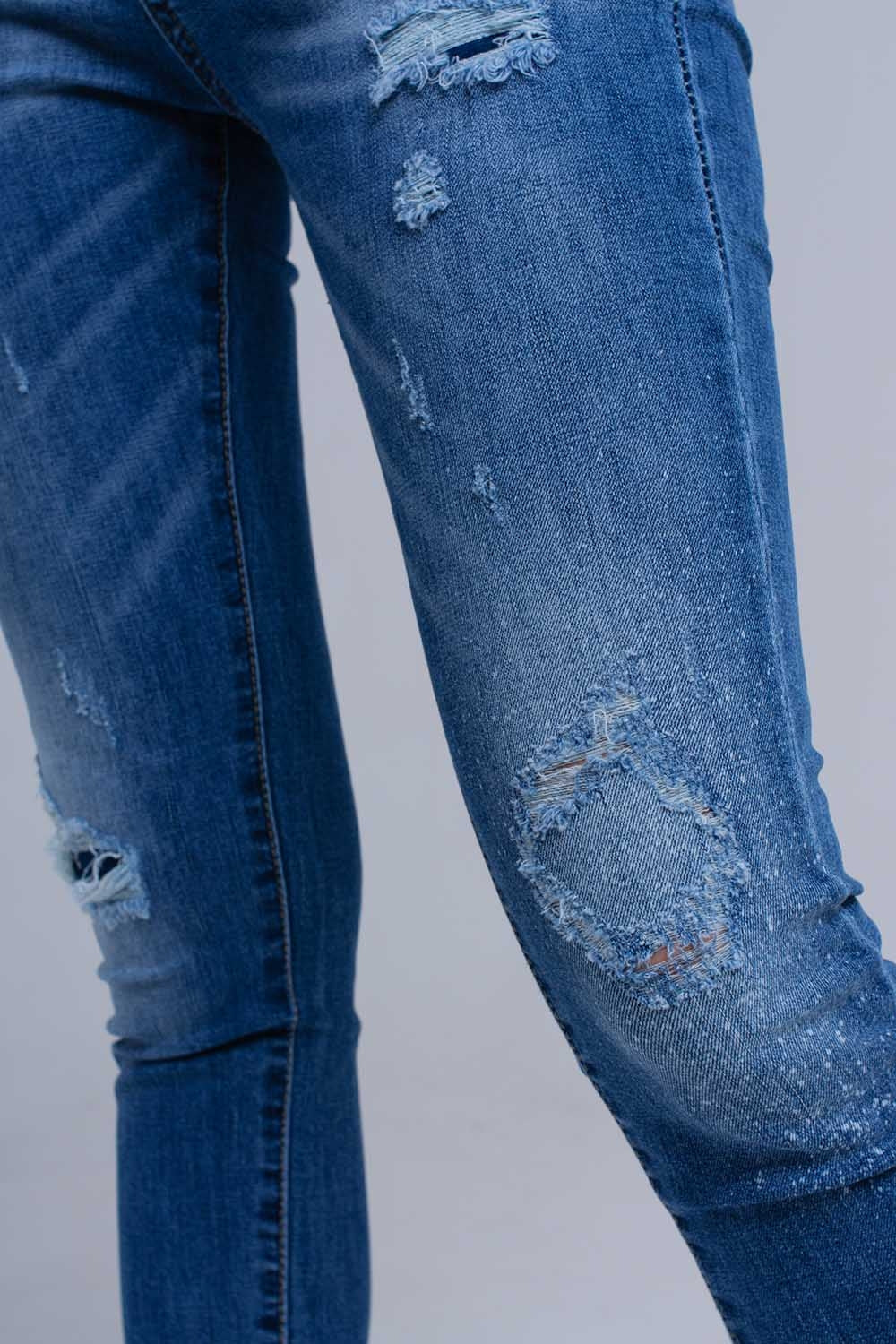 Jean skinny vieilli avec franges