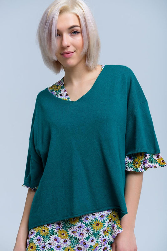 Pull vert à manches courtes