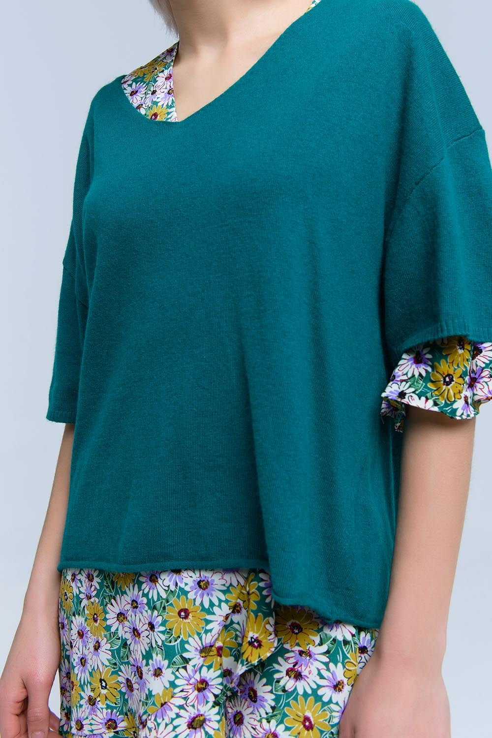 Pull vert à manches courtes