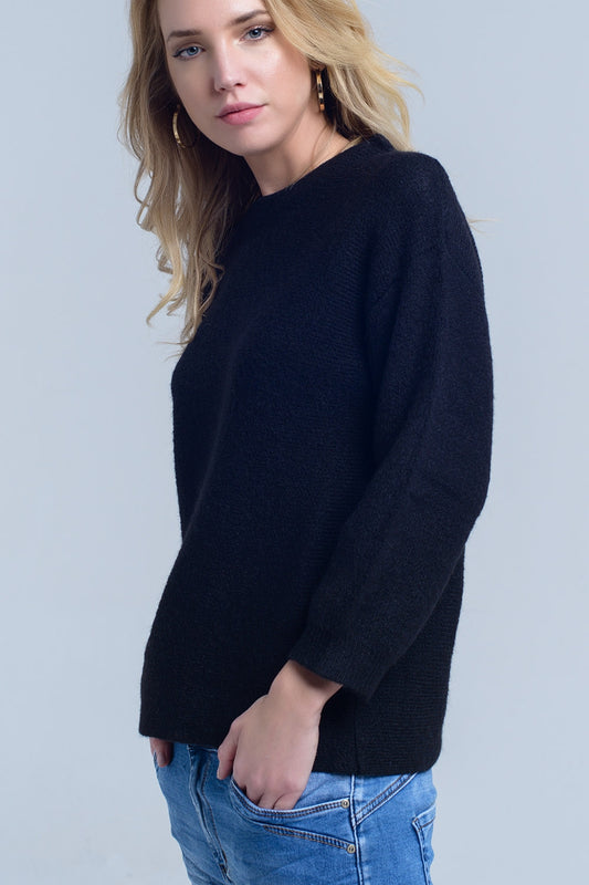 Pull col rond noir en tricot
