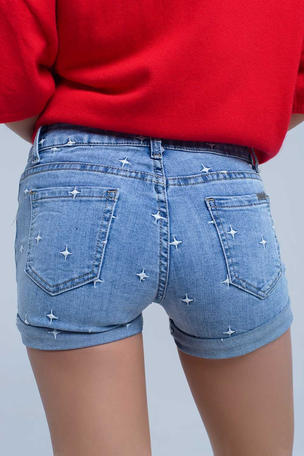 Short en jean avec détail étoiles