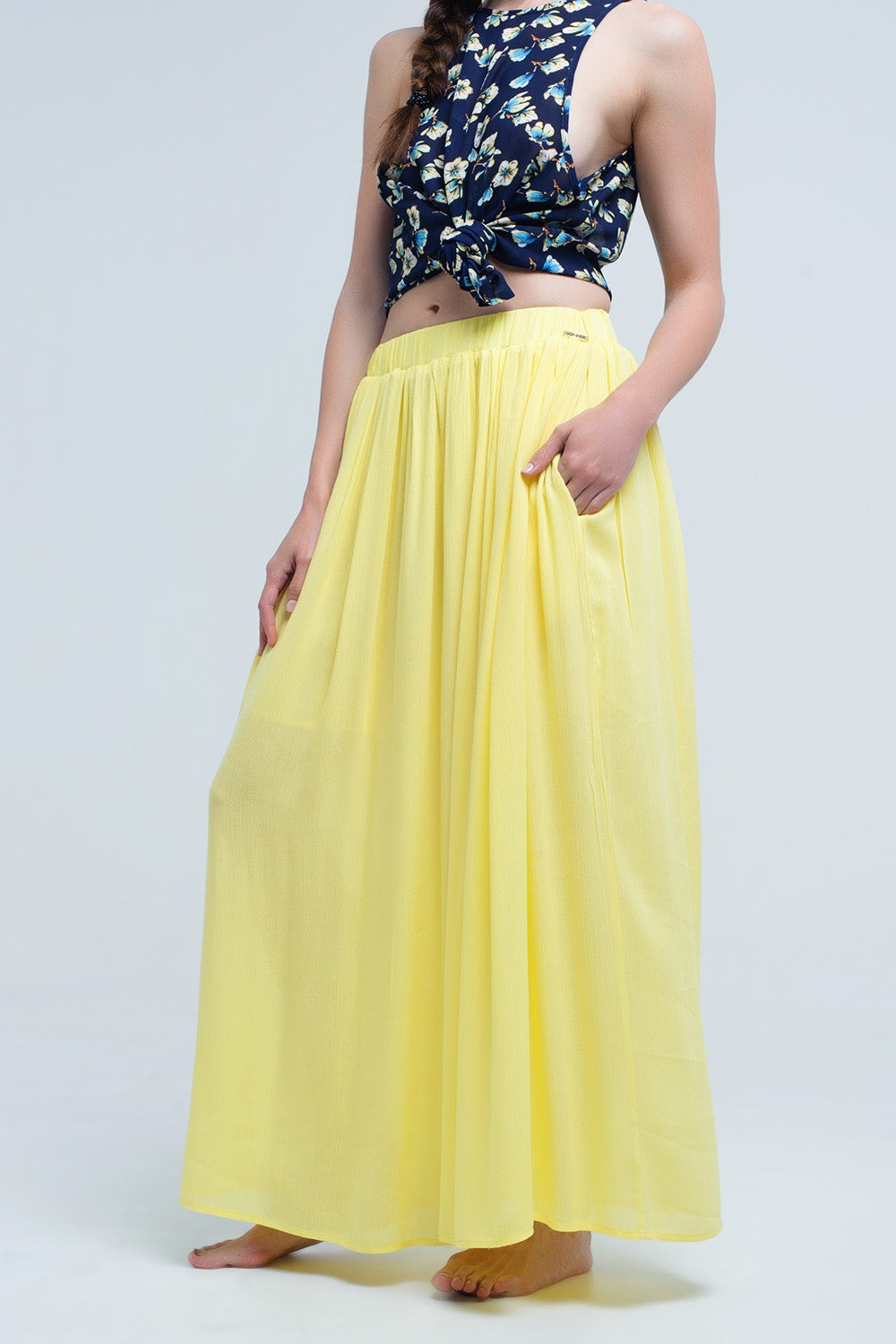 Jupe maxi jaune avec des poches