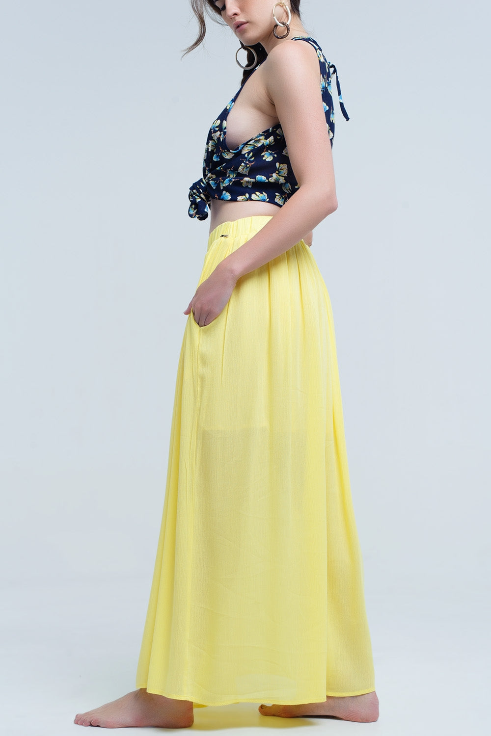 Jupe maxi jaune avec des poches