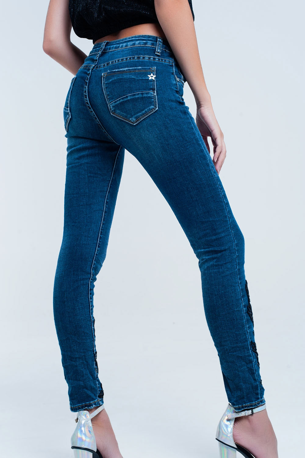 Jean Skinny Blue avec strass