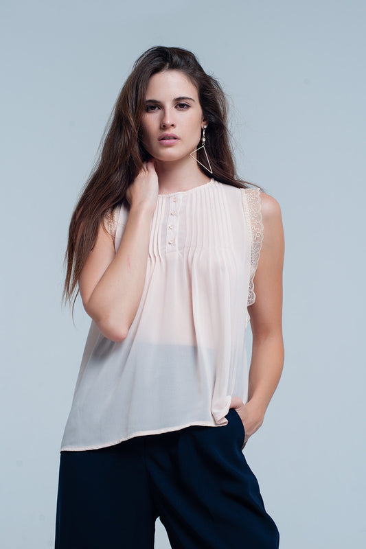 Débardeur beige avec des détails de dentelle