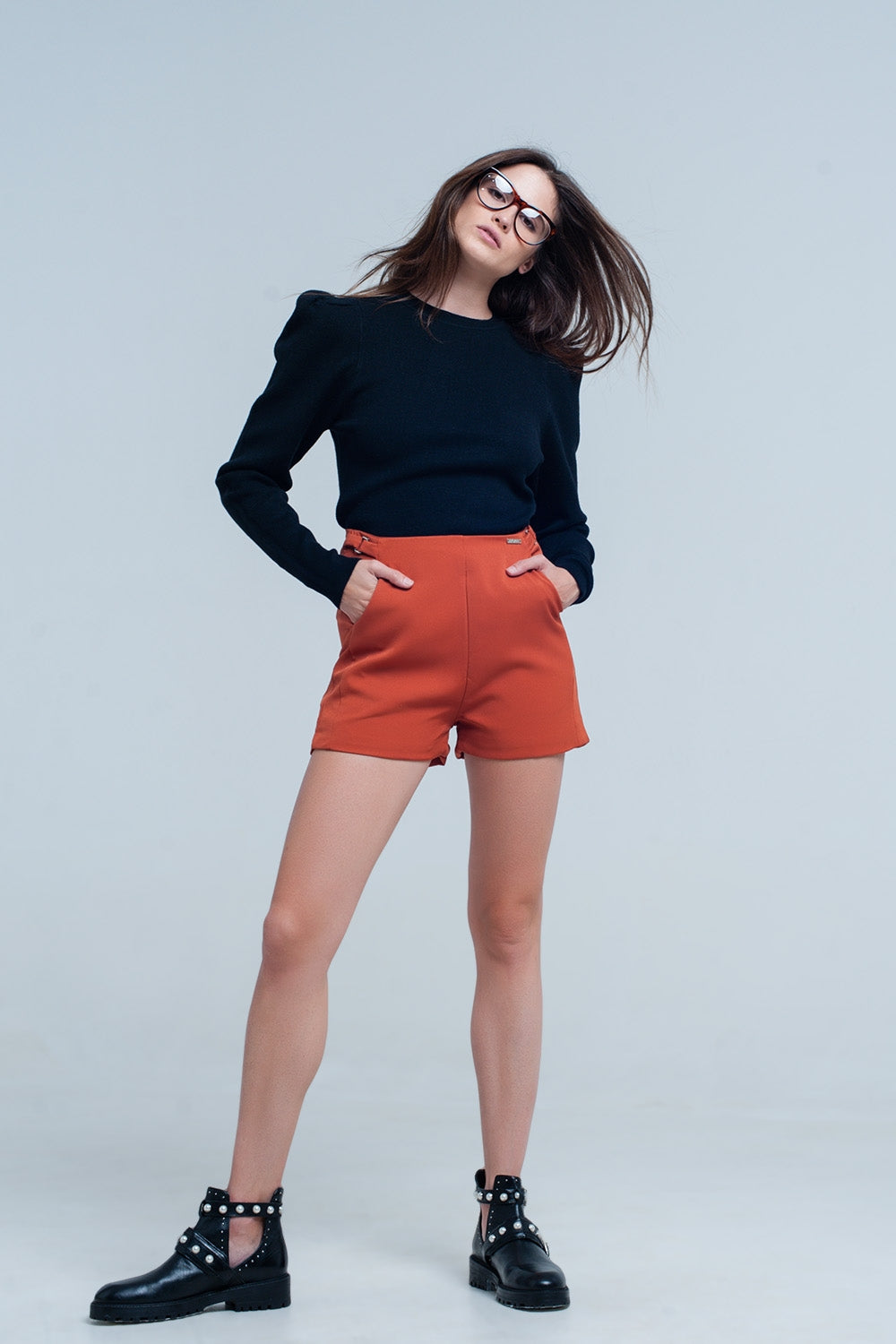 Short taille haute orange