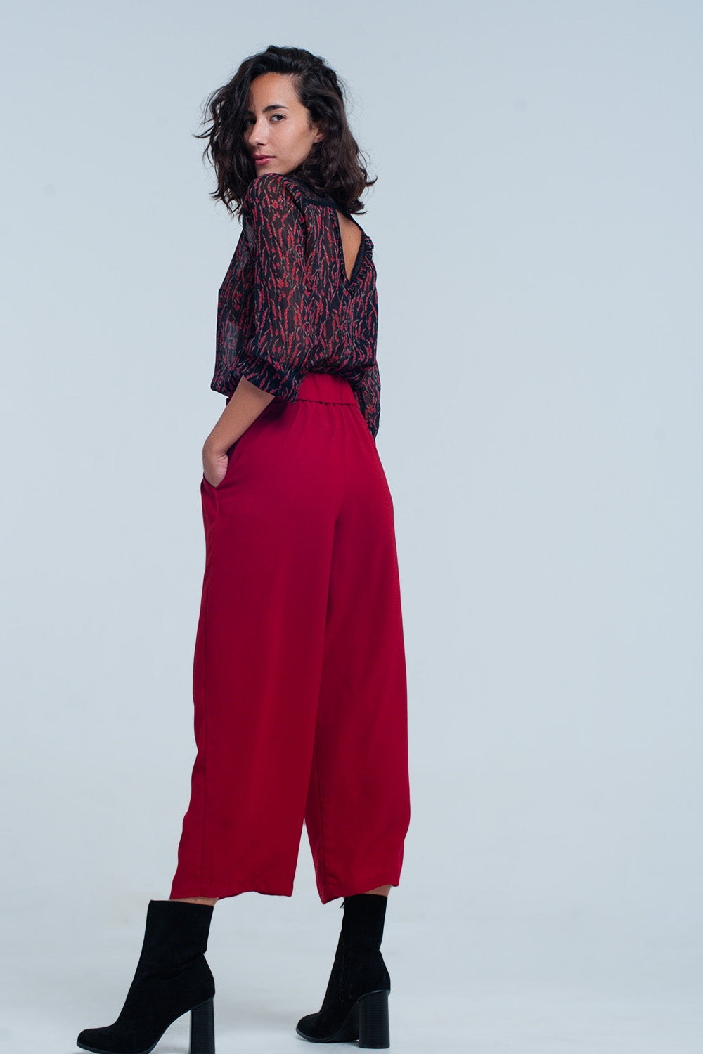 Jupe-culotte rouge large à détail ceinture