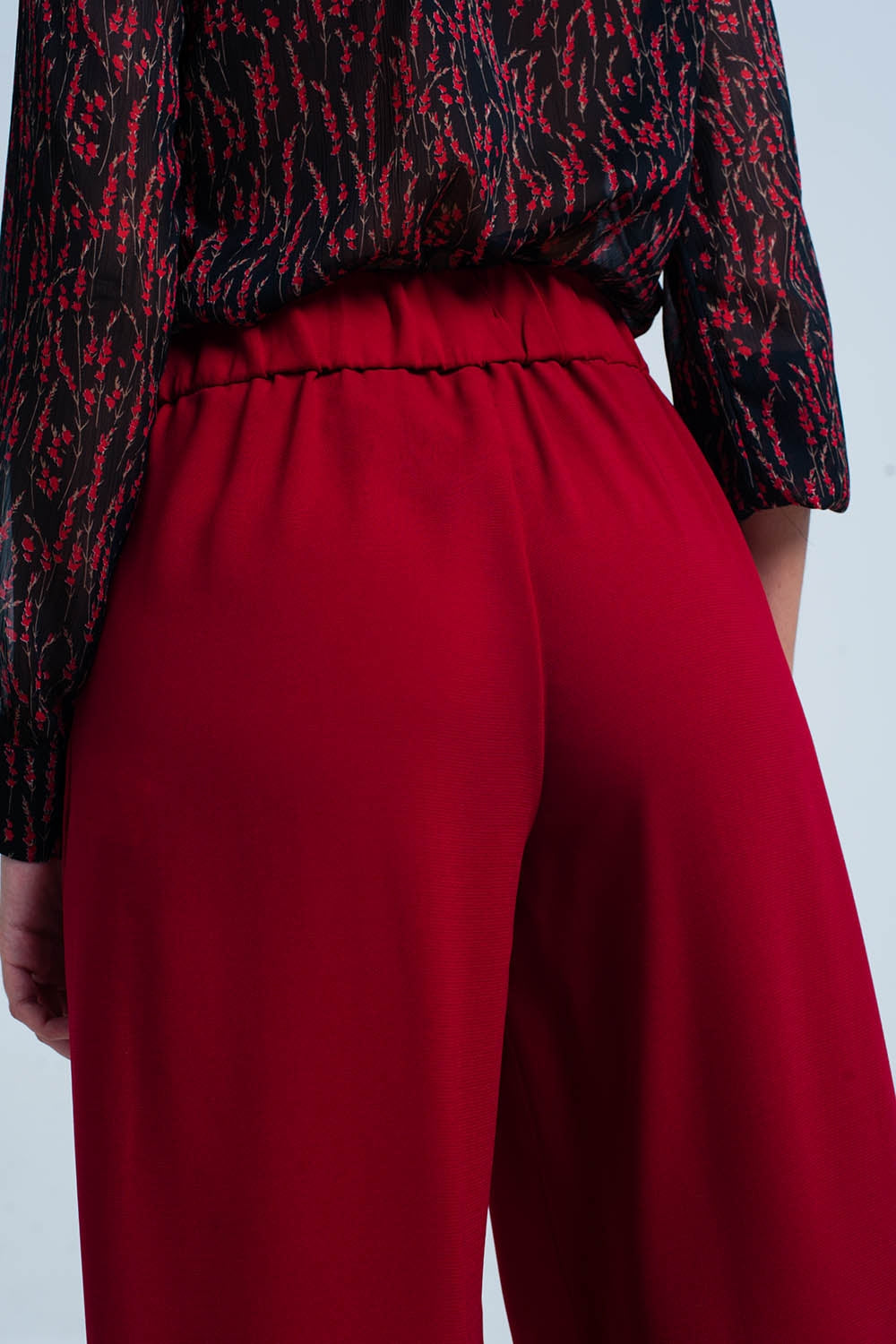 Jupe-culotte rouge large à détail ceinture