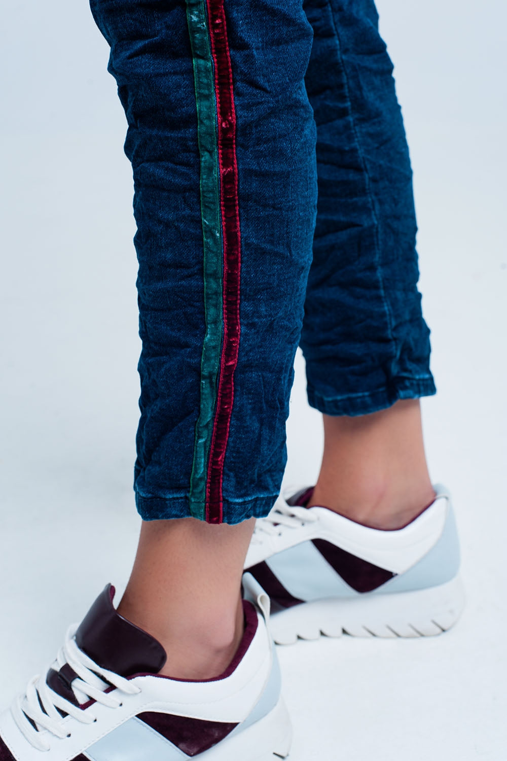 Jeans baggy bleus avec bande de côté