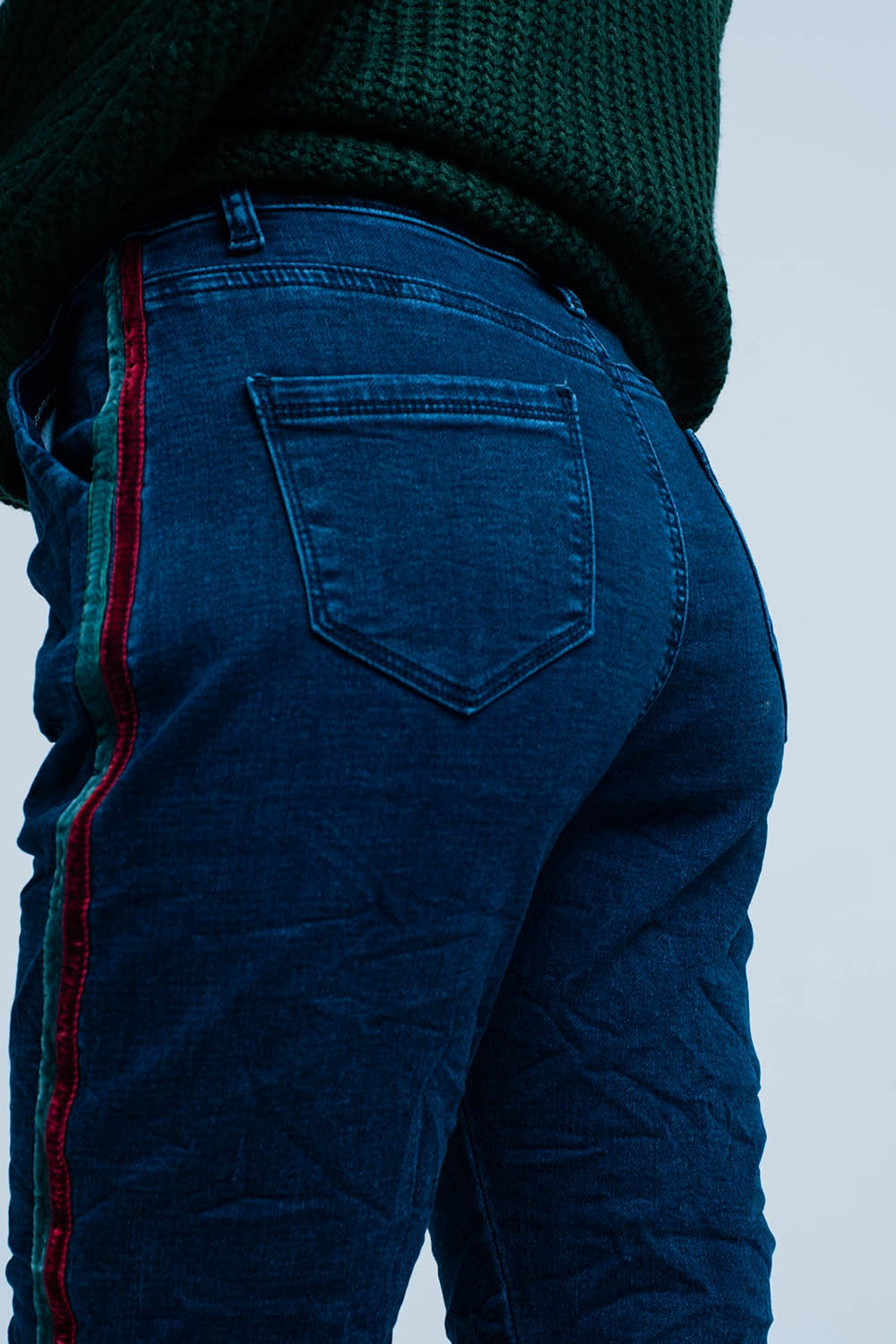 Jeans baggy bleus avec bande de côté