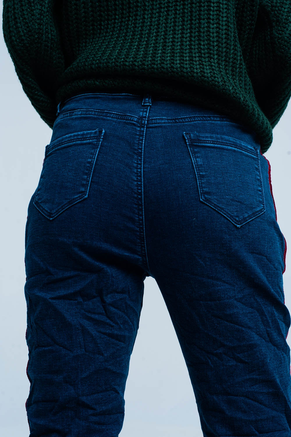 Jeans baggy bleus avec bande de côté