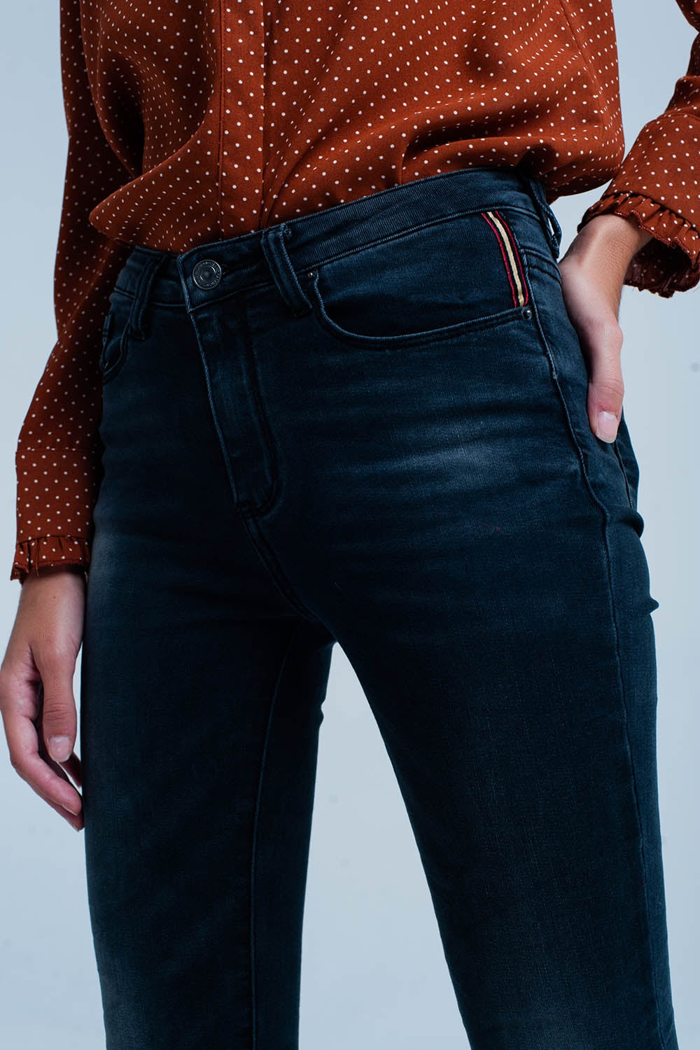 Jeans Skinny noir ridée taille haute