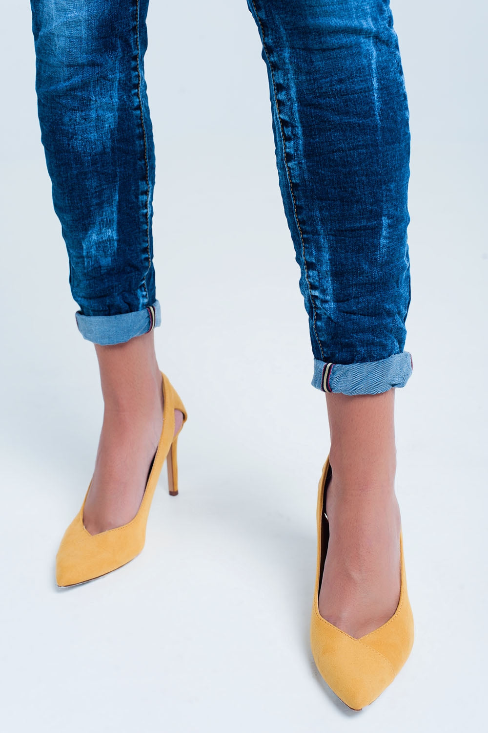 Jeans Skinny Bleu ridée taille haute