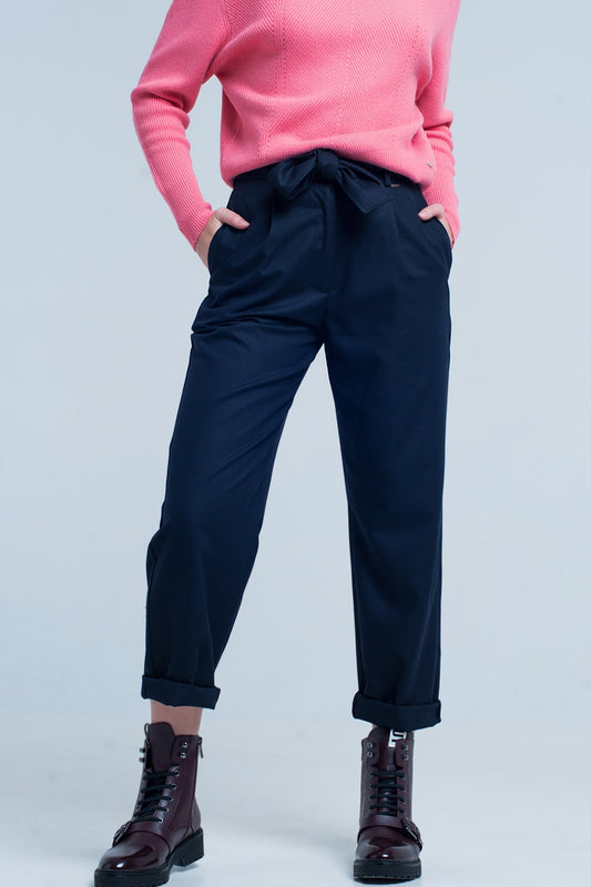 Pantalon large marine avec nœud