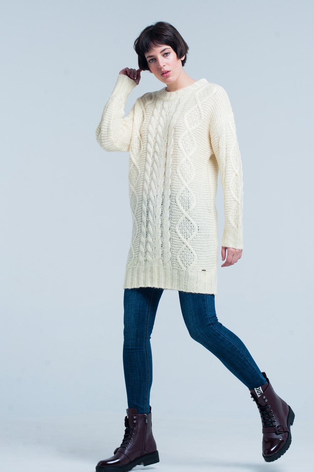 Mini robe tricot torsadé jaune