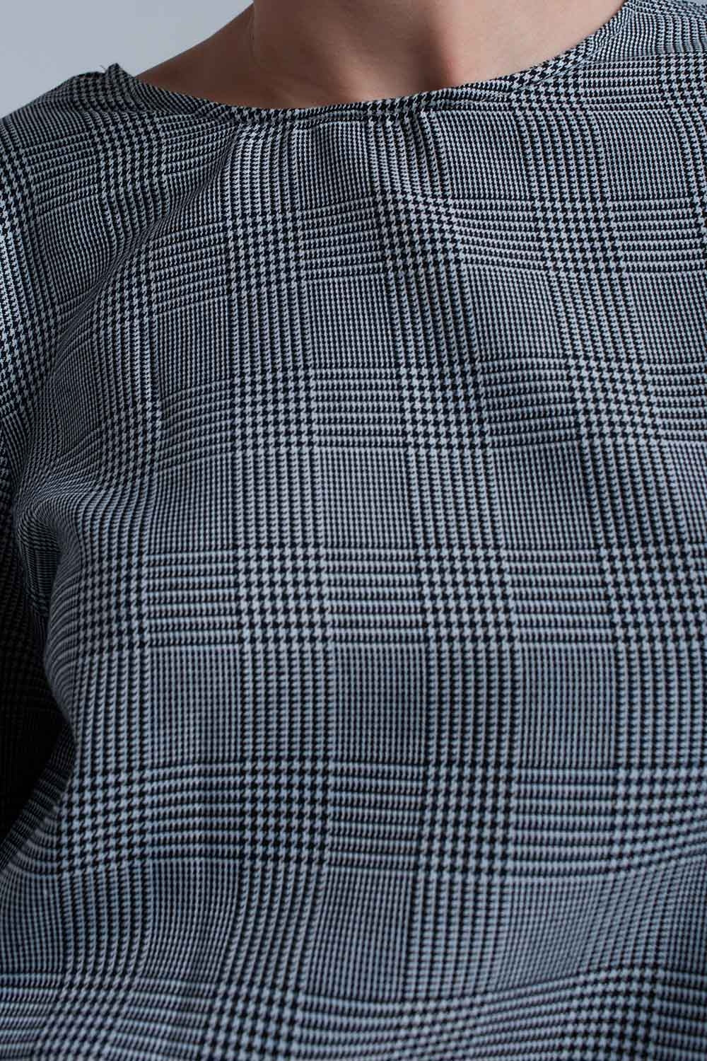 Top à motif tartan gris avec rubans