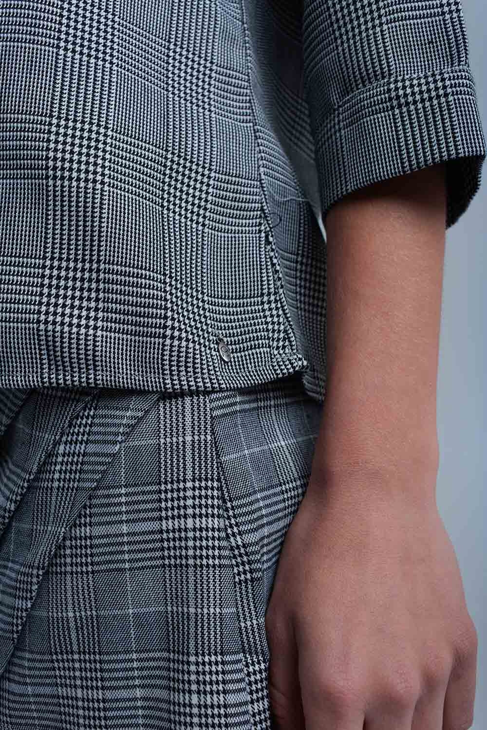 Top à motif tartan gris avec rubans