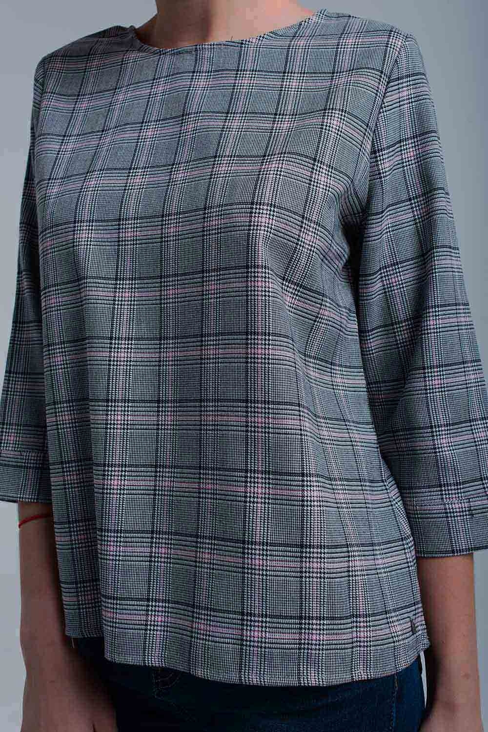 Top à motif tartan rose avec rubans
