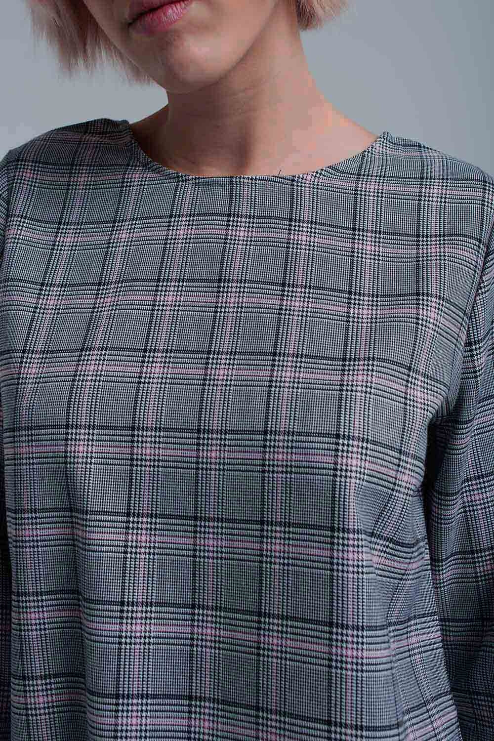 Top à motif tartan rose avec rubans