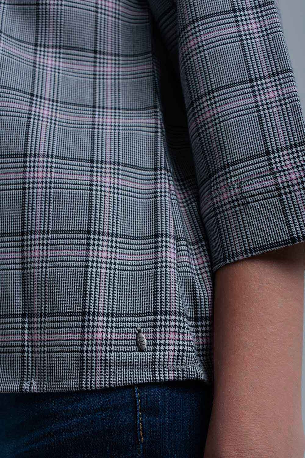 Top à motif tartan rose avec rubans