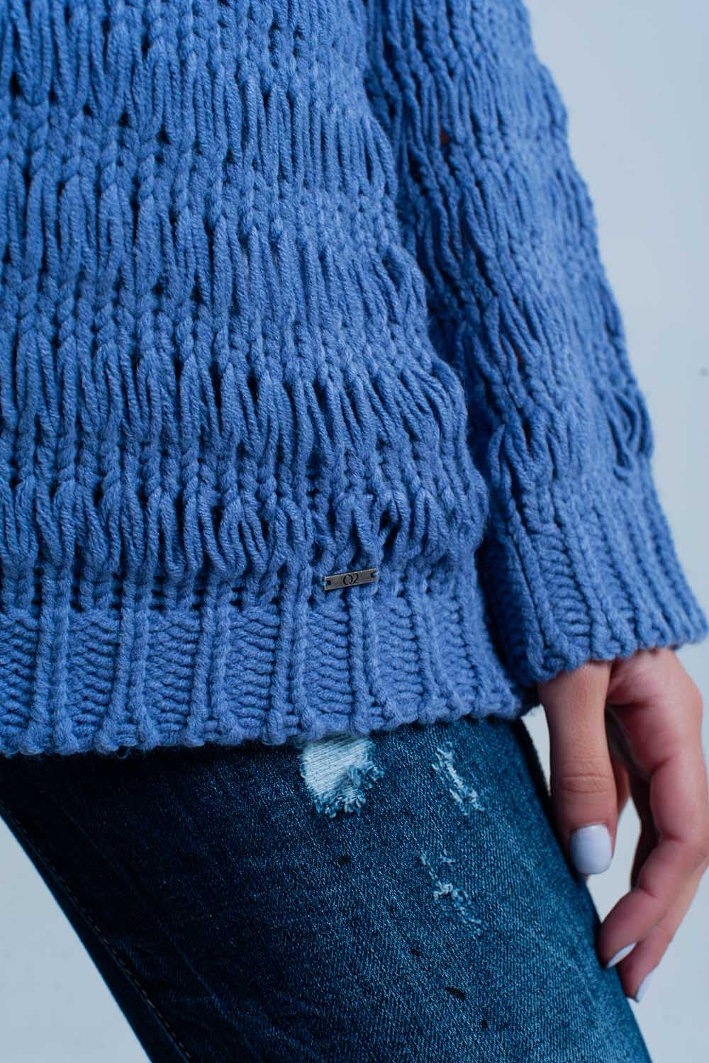 Pull tricoté gros bleu