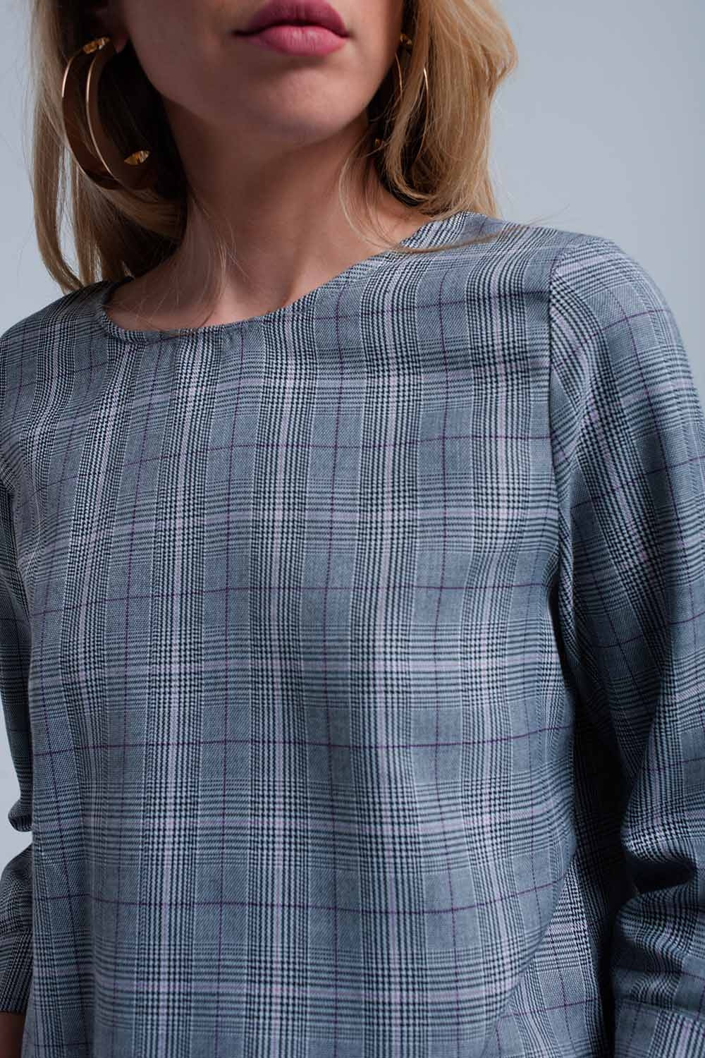 Top à motif tartan violet avec rubans