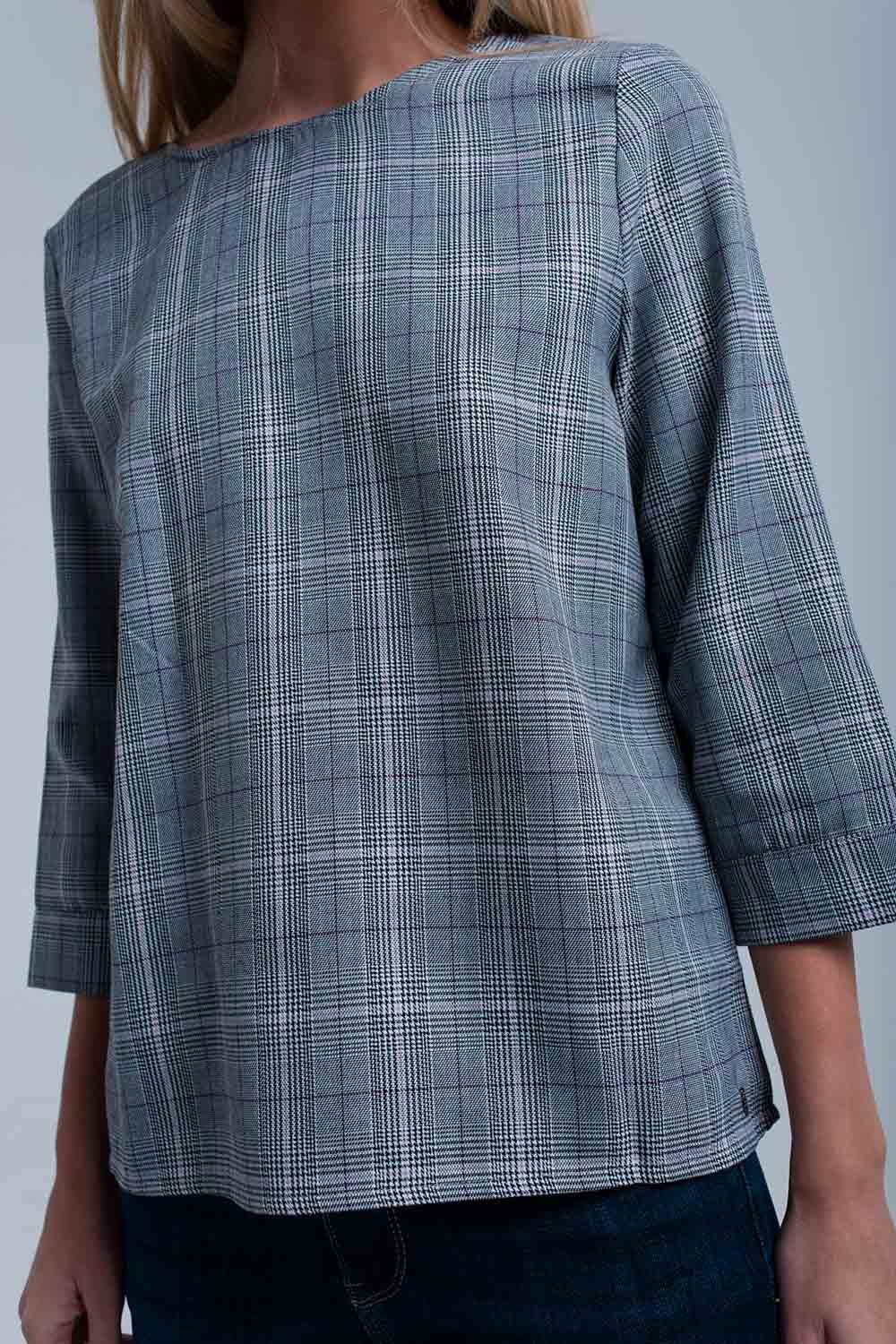 Top à motif tartan violet avec rubans