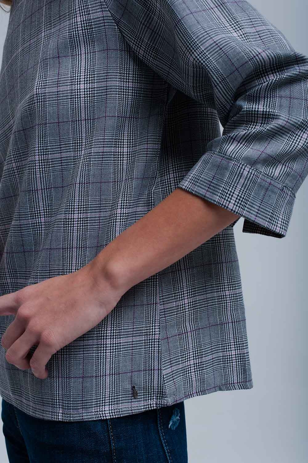 Top à motif tartan violet avec rubans