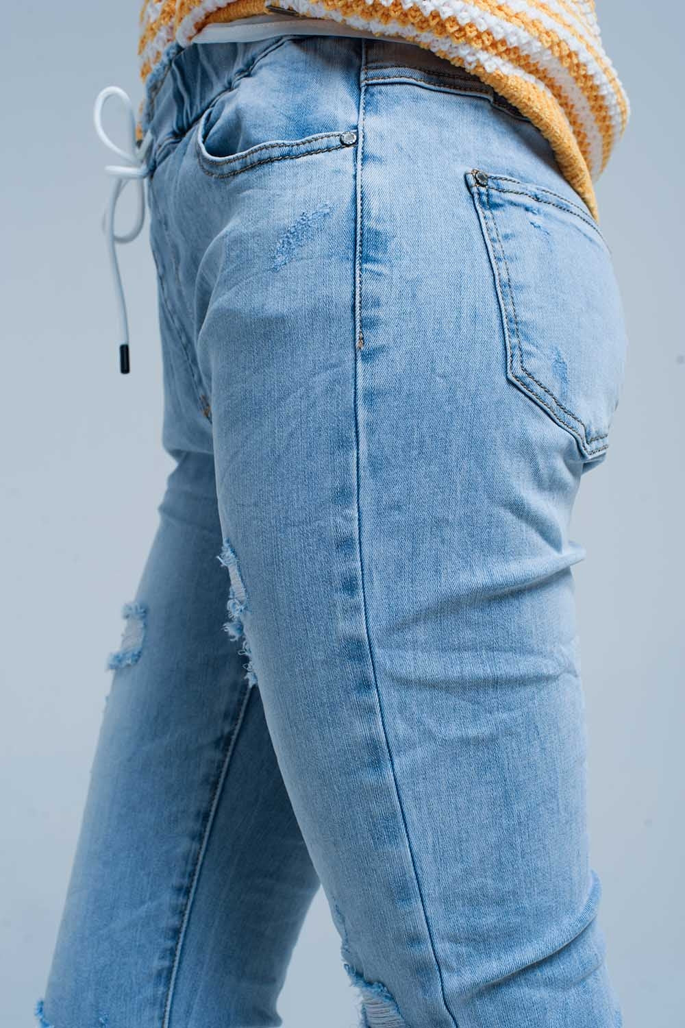 Jogger Délavé Clair avec Cordon de Serrage à La Taille