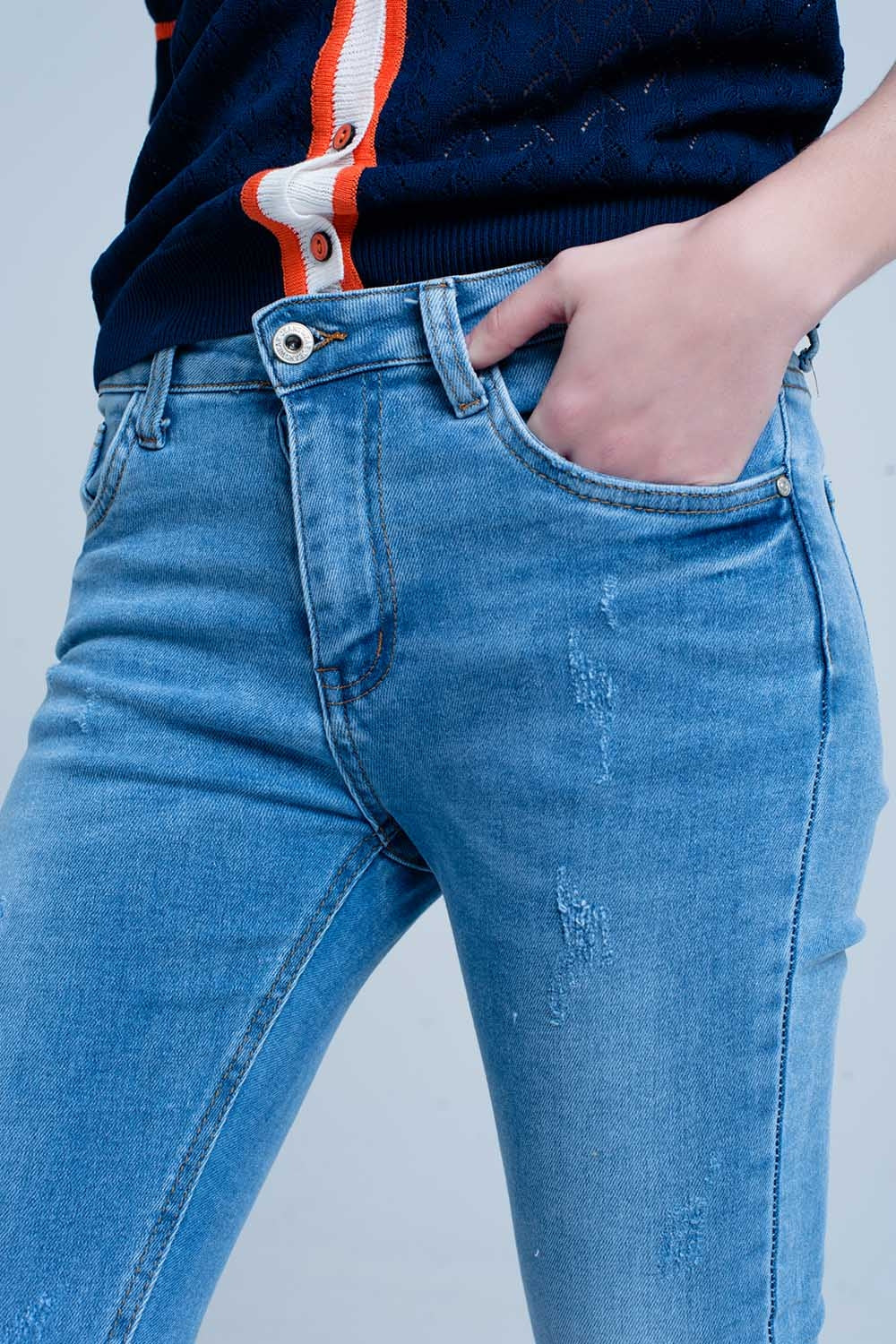 jeans skinny à franges à la basse