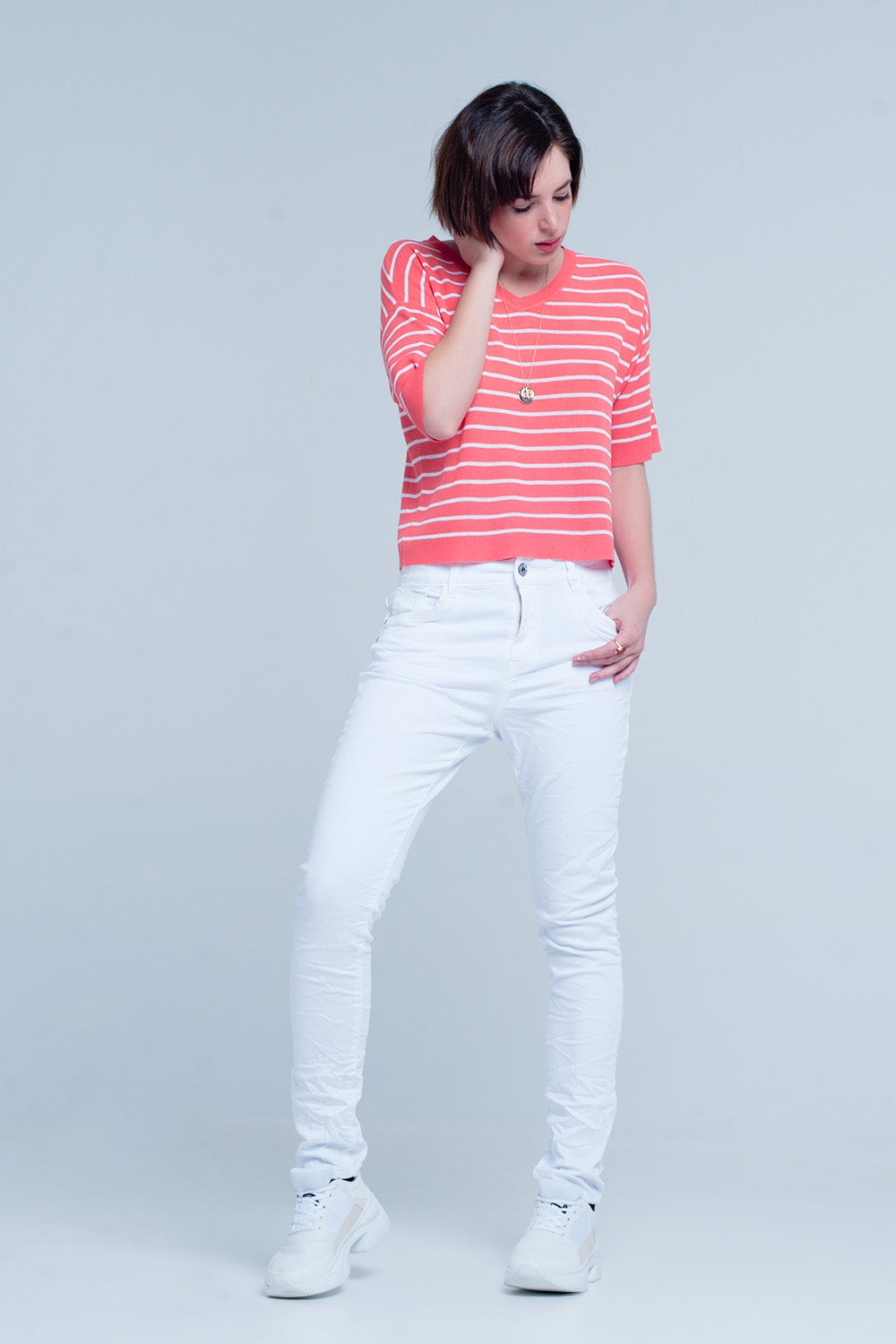 Jean boyfriend slim blanc
