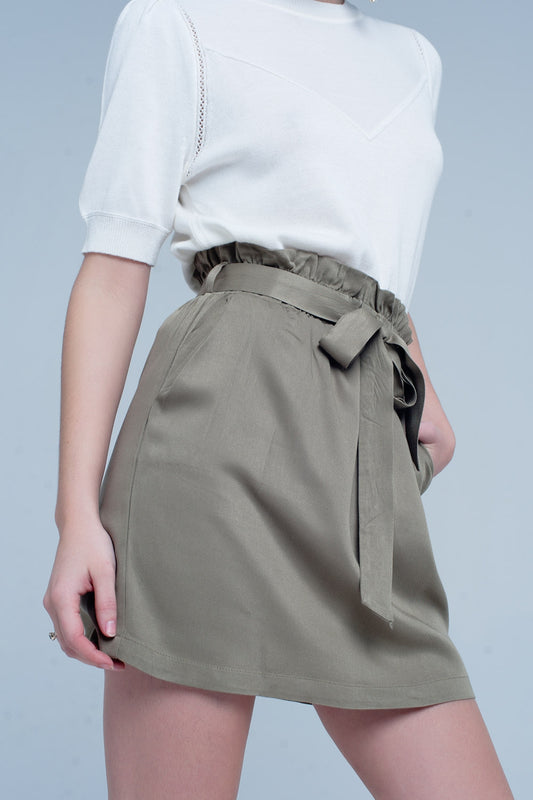 Mini-jupe khaki avec nœud