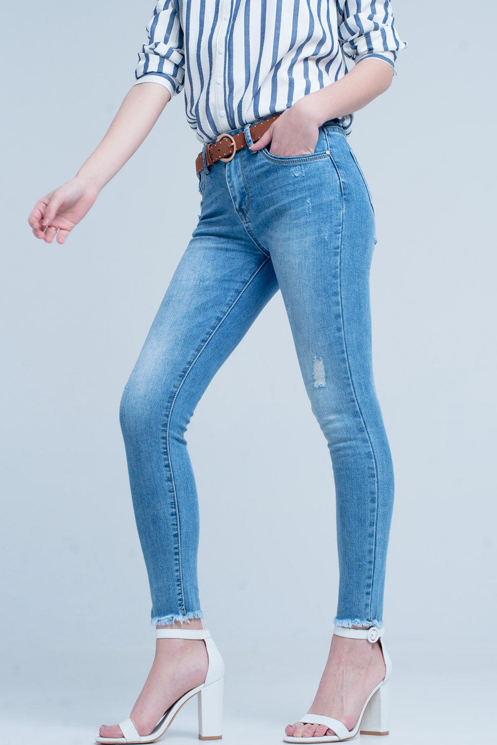 Jean skinny à délavage clair Bleu