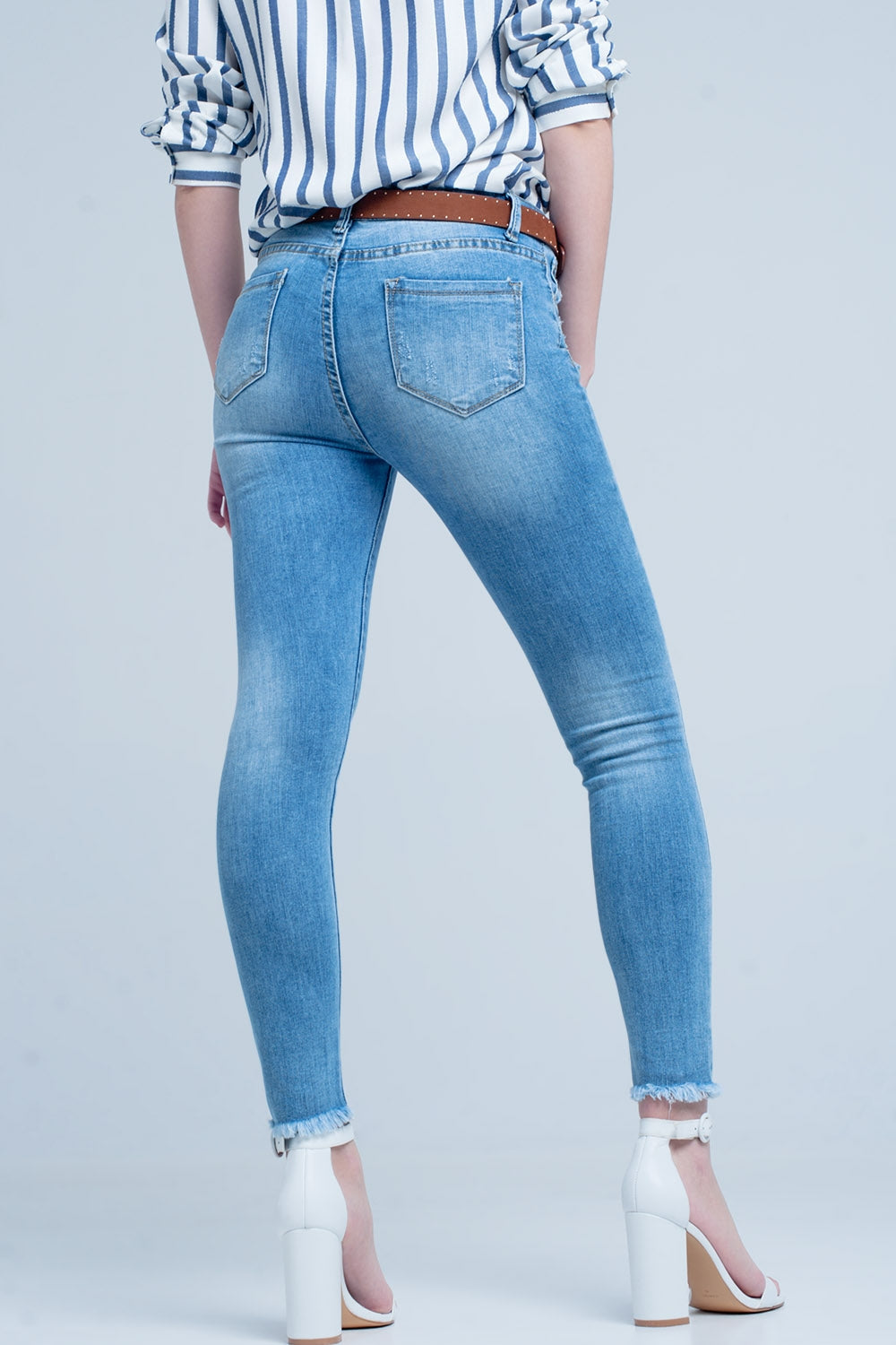 Jean skinny à délavage clair Bleu