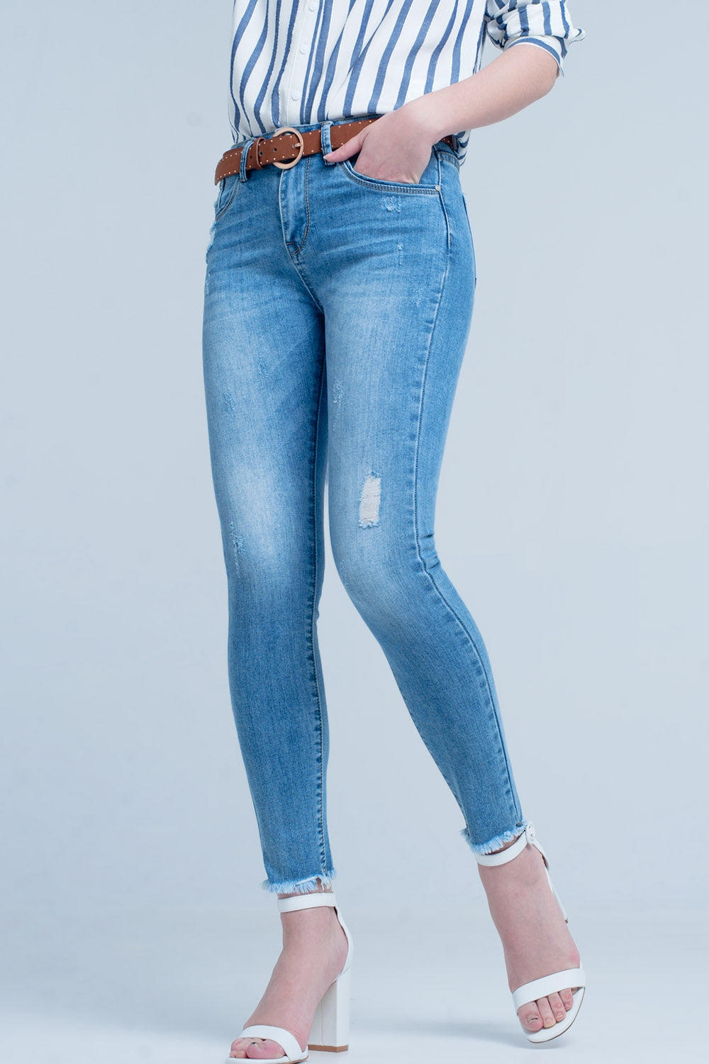 Jean skinny à délavage clair Bleu