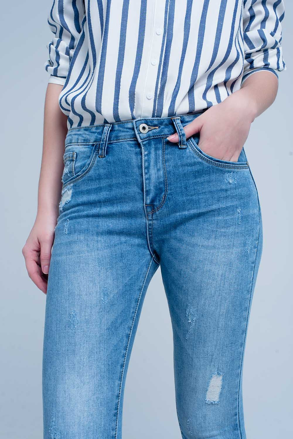 Jean skinny à délavage clair Bleu