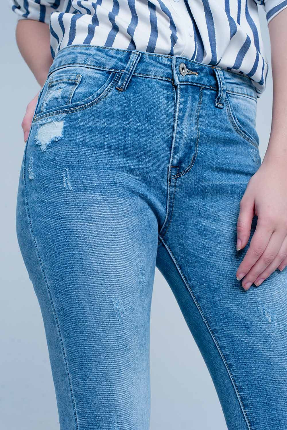 Jean skinny à délavage clair Bleu