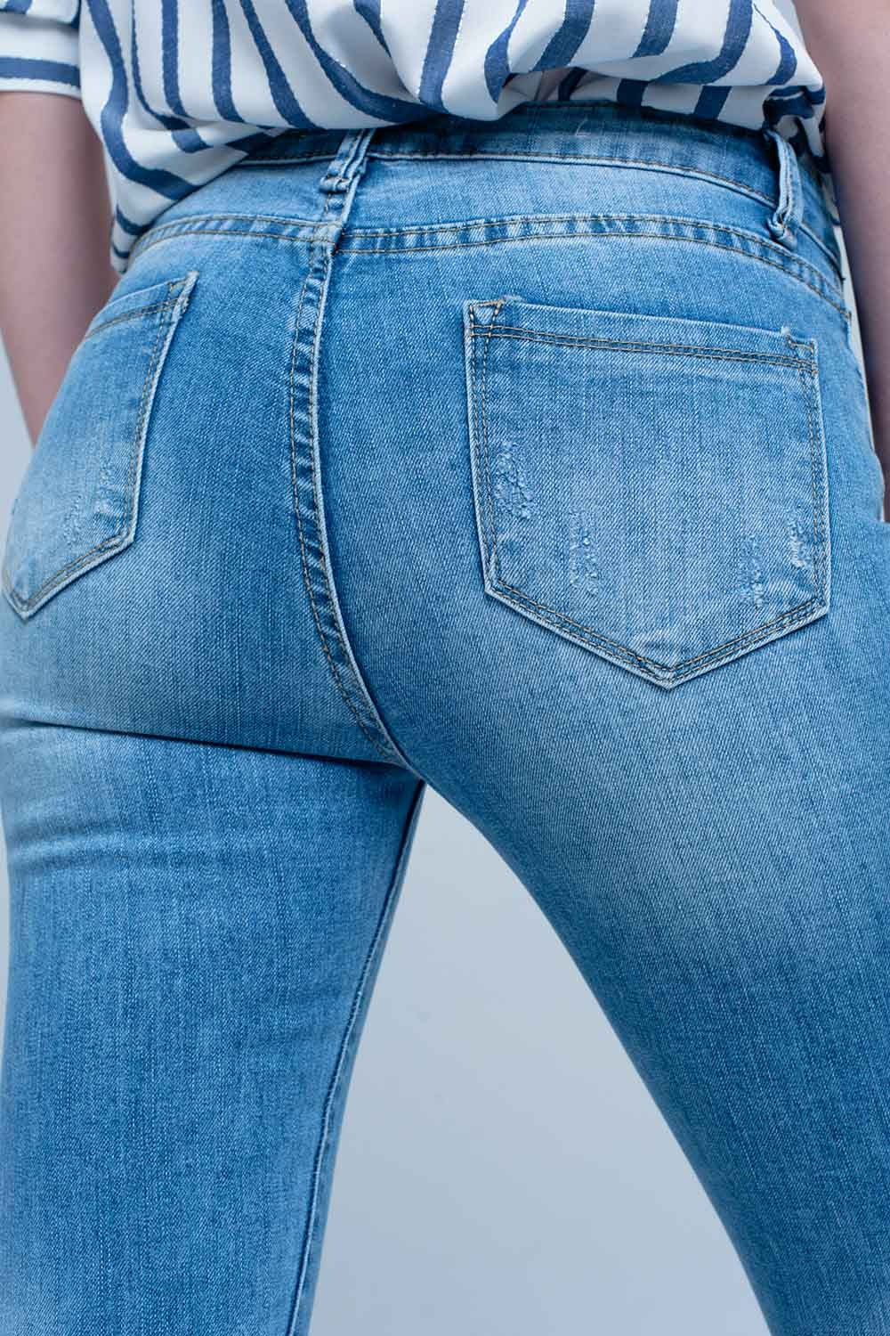 Jean skinny à délavage clair Bleu